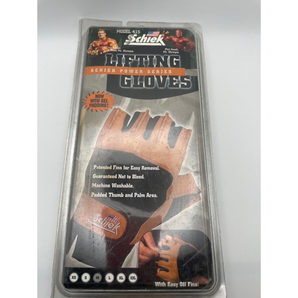 Schiek Model 415 Power Series Lifting Gloves Medium Tan Black Gel Padded Fins